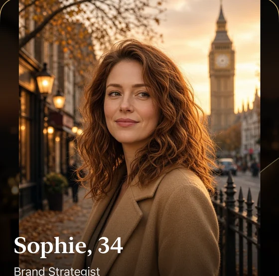 Introduction card for Sophie, 34